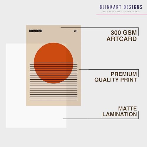 Image of BLINKART Vintage Bauhaus Retro Geometric Aesthetic Poster Gallery | Colorful Wrap Framed For Home Office Studio Living Room Modern Art Studio Decoration Abstract Shapes | (d144) | 13x10 Inch