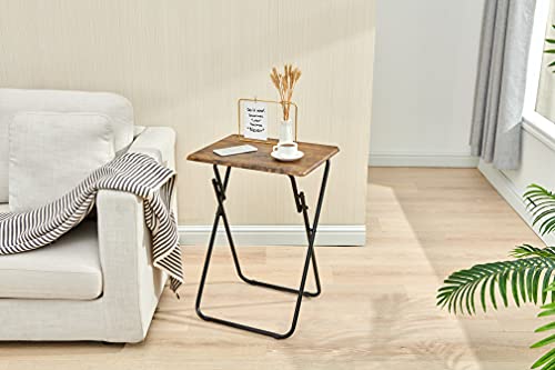 Furniturer Folding Tables Foldable Tv Tray Dinner Snack Trays Set Of 2, Industrial Style Sofa Bedside Tables With X-Frames, Small Laptop Table In Vintage Brown, 15 X 18.9 X 26.2 In, 2Pcs #TOP2