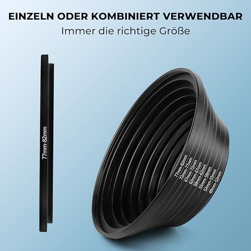 Belmalia Step Up Ringe Set (8 Stück) –Aluminuim Filteradapter für Kameraobjektiv – Step Up Adapterring Set 49–82mm – Objektivadapter für Filtergewinde, Kamera Filter Adapter & Foto Zubehör