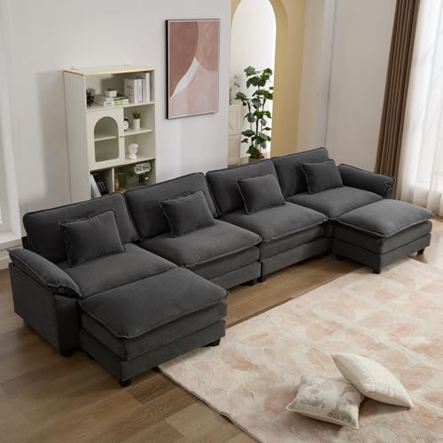 IPKIG 154" Modular Sectional Sofa, Velvet U-Shaped Sectional Couch Comfy