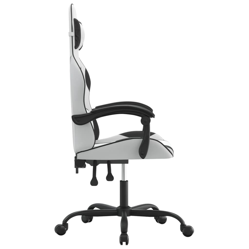Gaming-Stuhl Drehbar Weiß Schwarz Kunstleder Ergonomisch mit Wippfunktion und Rückenlehne Verstellbar für Homeoffice Jugend PC Esport Komfortabler Chef Sessel