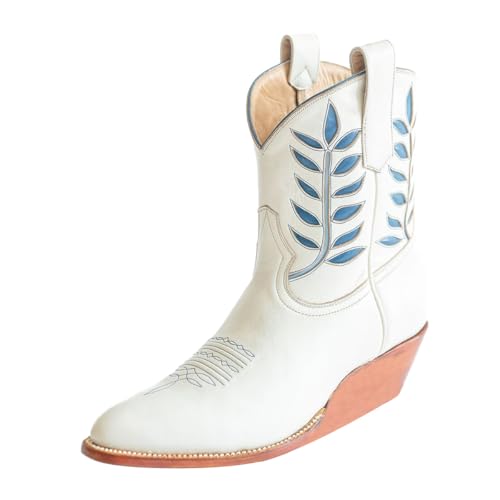 Women Classic Almond Toe Embroidered Cowgirl Wedge Ankle Boots Pull on Daily Walking Western Booties Size 4-16 US