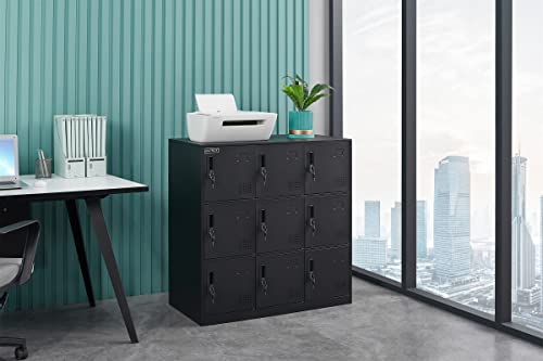9 Door Locker Office Storage Locker Home And School Storage Organizer Metal Storage Cabinet With Lock For Classroom Gym Kids Room Playroom (Full Black) #TOP3