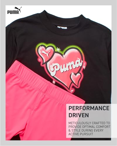 Image of PUMA Girls' Biker Short Set - 2 Piece Short Sleeve Crewneck Graphic Tee Shirt and Bike Shorts for Girls (Sizes: 7-14)