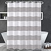 AmazerBath Grey and White Shower Curtain Fabric, Striped Shower Curtain Cloth with Heavy Duty Stones and Rust-Resistent Metal Grommets, 72 W x 72 H