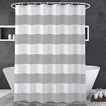 AmazerBath Grey and White Shower Curtain Fabric, Striped Shower Curtain Cloth with Heavy Duty Stones and Rust-Resistent Metal Grommets, 72" W x 72" H
