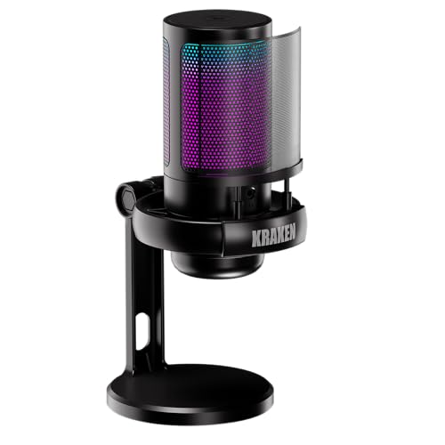 Kraken Echo RGB USB Condenser Microphone for Gaming, Podcast & Streaming for PC, PS5, PS4, MAC, Laptops. Touch Mute - Gain Knob - Monitoring - Controllable RGB - PC Gaming Mic with Desk Stand (Black)