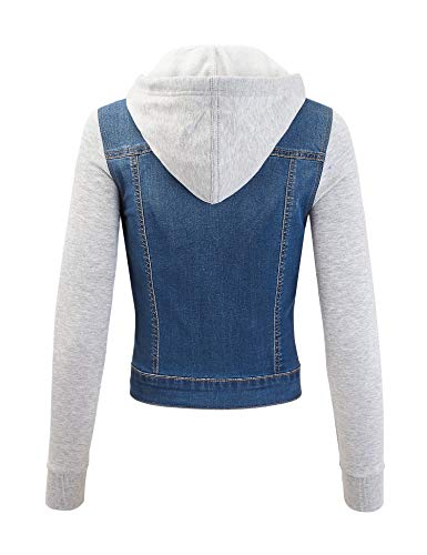 Fashionmille Women Denim Trucker Jacket W/Long Fleece Sleeve-Fwj1064-M Denim-S #TOP2