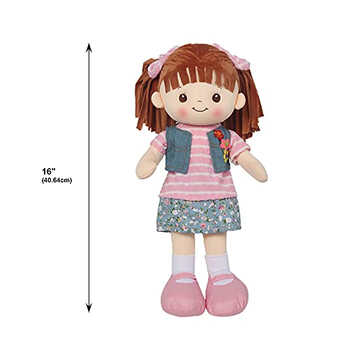 Linzy Toys, 16" Little Sweet Hearts Interactive Soft Plush Rag Doll, Embroidered Face & Removable Clothes, Educational Doll, Muñecas De Trapo Para Niña, First Doll For Kids (90958) , Floral #TOP2