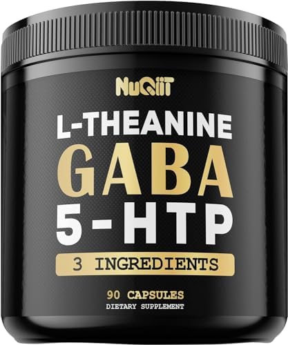 NUQIIT 3in1 GABA Supplements 750mg L-Theanine 200mg & 5-HTP (5-hydroxytryptophan) - Equivalent to 1000mg - Support Brain Health, Concentration, Comfortable Mood - 90 Capsules