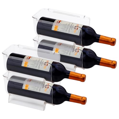 4 Pack Plastic Stackable Water Bottle and Wine Rack Storage Organizer for Kitchen Countertops, Pantry, Fridge, Clear