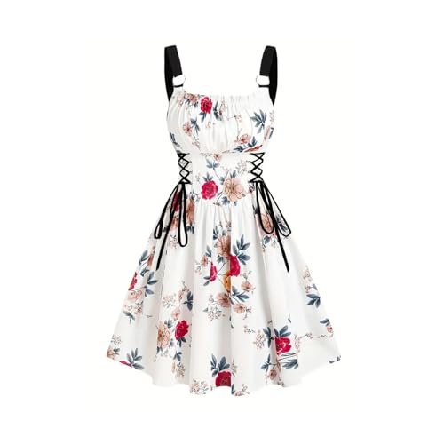 Robe florale vintage à lacets pour femme élégante au quotidien