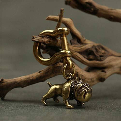 NC Pure Brass Cute Cartoon Dog Key Chain Pendants,Vintage Metal Copper Animal French Bulldog Pug Figurines Keychain Hanging Jewelry