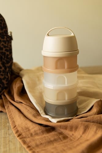 Image of Beaba Formula Container with 4 Stackable and Interchangeable Compartments, Milk Dispenser, 100% Airtight, Large Capacity, Funnel Tip for Pouring Powder with Precision, Evolutive use, Clay