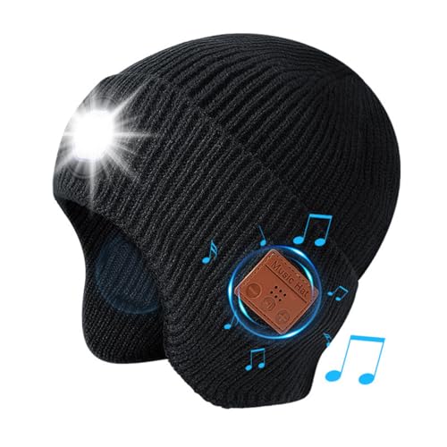 Musik-Beanie-Mütze mit Lichtern, kabellos, Bluetooth 5.3, LED-Beanie-Mütze, erweitertes Ohrenschutz-Design, eingebauter Stereo-Lautsprecher und...