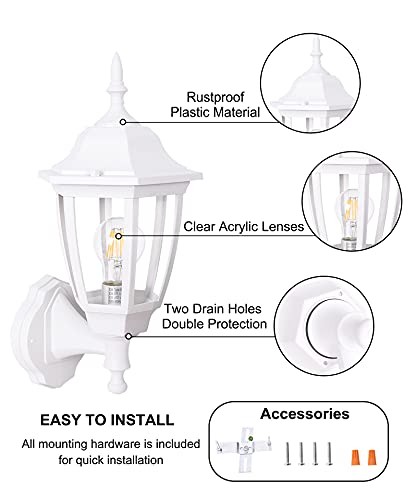 FUDESY-Outdoor-Wall-Lantern-Exterior-Waterproof-Wall-Sconce-Light-Fixture-White-Front-Porch-Light-Wall-Mount-for-Garage-Patio-Yard-FDS2542EW-Bulb-Included 41eJLvrpd0L