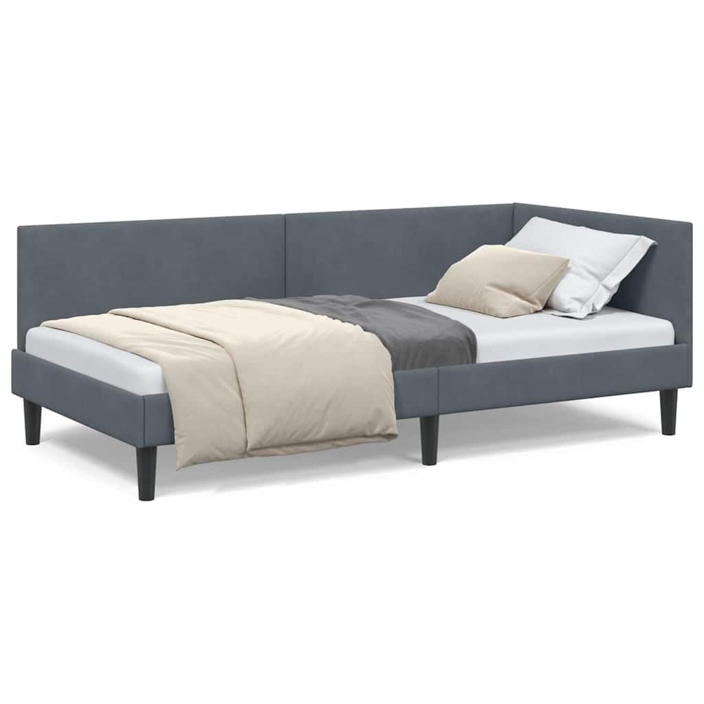 IKAYAA Divano Letto 2 Posti con Funzione Letto Cornice del Letto ad Angolo Letto Singolo per Soggiorno e Camera-Grigio scuro-90 x 190 cm