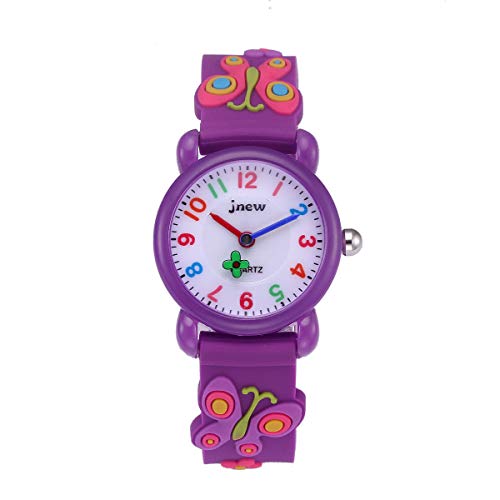 Boy's Girl's Watch,Kids Gift 3D Cartoon Japanese Quartz Silicone Kids Watch, Age 3-10 Toys for 3-15 Year Old Boys Girls Birthday Present for Kids - Best Gifts (Butterfly Purple)