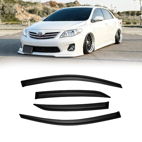 Image of Window Visors for Toyota Corolla 2009-2013, Rain Guards Shields Vent Deflector Shade Dark Smoke 2010 2011 2012, Tape-On, 4PCS
