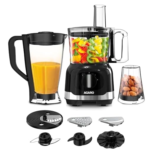 AGARO Grand Food Processor, Multi-functional Chopper, Grinder, Slicer, Shredder, Blender, 1000W, Mincing, Dicing, Shredding, Kneading, SS Blade, Black