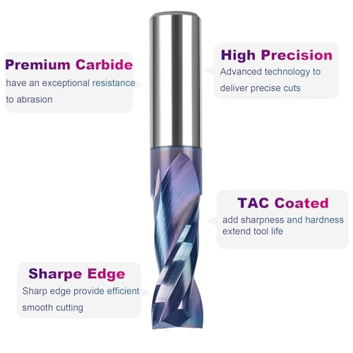 Image of SpeTool Upcut Spiral Router Bit 1 /2 Shank, 1-1 /4 Inch Cutting Length, TAC Coated CNC Router Bits, Solid Carbide End Mill for Woodworing Cutting, Slot Mortise, Carving, Engraving