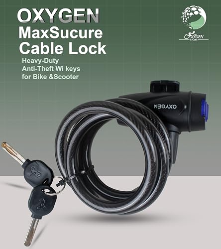 Image of OXYGEN Cycle Lock with Key Bicycle Cable Key Lock Heavy Duty Steel Cable Lock for Cycle Anti Theft Bike Lock Weather Resistant PVC Coated Portable Bicycle Lock for Cycle Scooter Gate Black