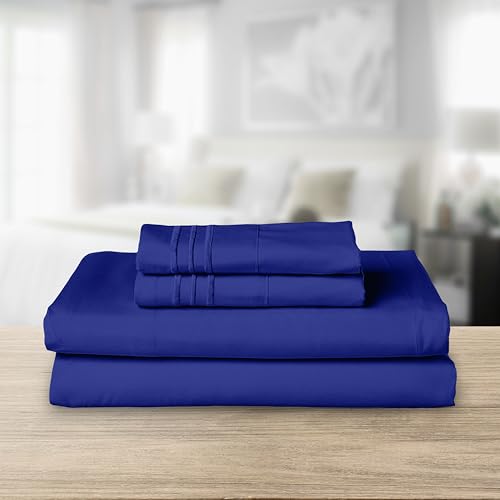Image of Elegant Comfort Luxurious 1500 Premium Hotel Quality Microfiber Three Line Embroidered Softest 4-Piece Bed Sheet Set, Wrinkle and Fade Resistant, Twin /Twin XL, Royal Blue