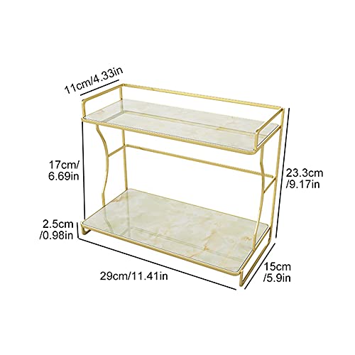 Etiger Makeup Organizer, 2 Tier Bathroom Cosmetic Storage Shelf, Decorative Wire Vanity Organizer Basket With Marbling Glass Tray(White) #TOP1