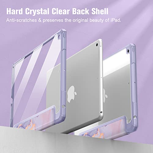 Image of Fintie Hybrid Slim Case for iPad 9th / 8th / 7th Generation (2021 /2020 / 2019) 10.2 Inch - [Built-in Pencil Holder] Shockproof Cover with Clear Transparent Back Shell, Lilac Marble