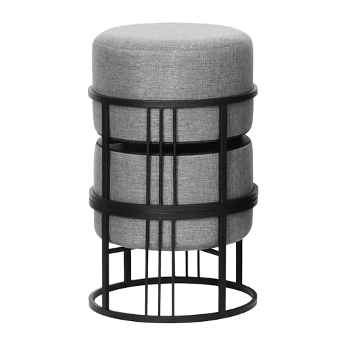 Lot 2 Poufs/Table empilables gris clair 38 cm en.casa