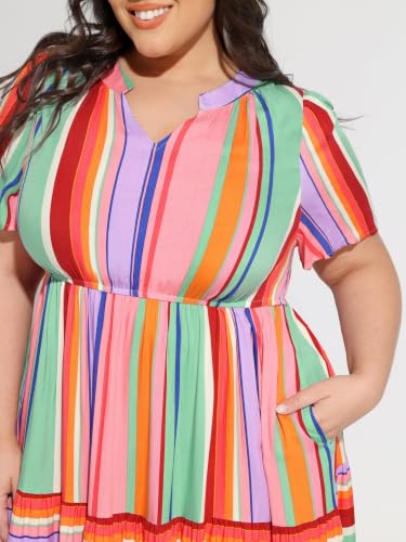 Image of TIYOMI Women Plus Size Dress Boho V Neck Short Sleeve Beach Maxi Dresses Floral /Stripe /Leaves /Lemon XL-5XL