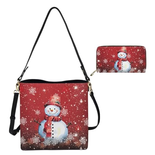 Image of HUGS IDEA Leather Purses and Handbag for Women Bucket Bag with Wrist Wallet 2 Packs