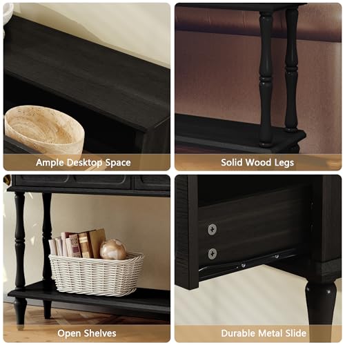 ARTPOWER Mid-Century Console Table for Entryway with 2 Drawers, Black Retro Entryway Table with Storage Cabinets and Open Shelf, Narrow Long Couch Table Behind Sofa for Living Room, Foyer, Hallway - Thumbnail 4