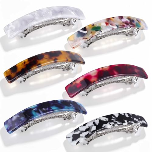 6 Stück Haarspangen Damen französische Haarspange 8 cm in Schildpatt Optik aus Kunststoff sowie Metall für Haarstyling im Alltag und zu Partys für Frauen und Mädchen