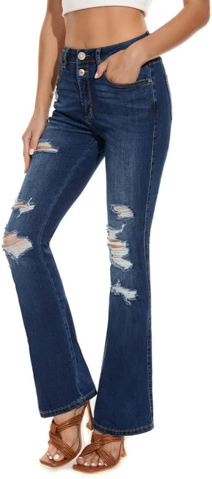 VIPONES Bell Bottom Jeans for Women High Waisted Flare Jeans with Classic Wide Leg Ripped Denim Pants