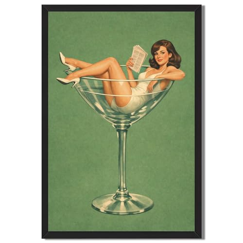 Vintage Pin Up Art Print Woman in Martini Glass Retro