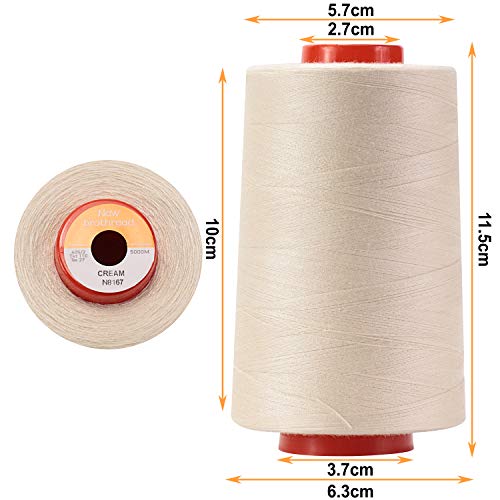 New Brothread - 30 Options - 4 Large Cones Of 5500Y (5000M) Each All Purpose Spun Polyester Thread 40S/2 (Tex27) For Serger, Overlock, Quilting, Piecing And Sewing - Cream #TOP1