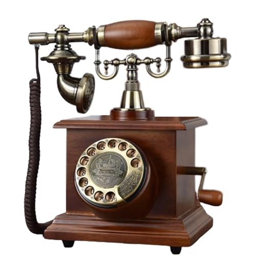Téléphone en bois antique HJMMWT noble avec sonnerie mécanique authentique de collection