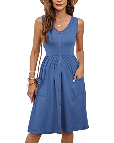 Molerani Women's Summer Casual T Shirt Dresses Midi Beach Dress(Beja Blue,M) #TOP2