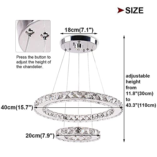 Winretro Modern 2 Ring Crystal Chandelier Led Pendant Lighting Chrome Chandeliers Flush Mount Ceiling Light Fixtures For Living Room Dining Room Bedroom Kitchen #TOP4