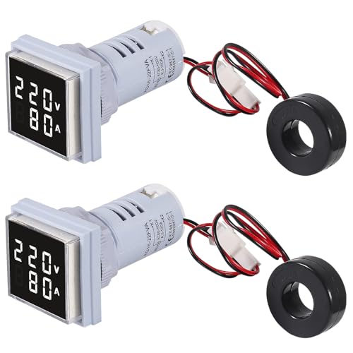 Image of 2pcs LED Digital Display Voltmeter, Square Dual Display Voltmeter Ammeter AC 60-500V 0-100A Voltage Gauge Current Meter Indicator(White)