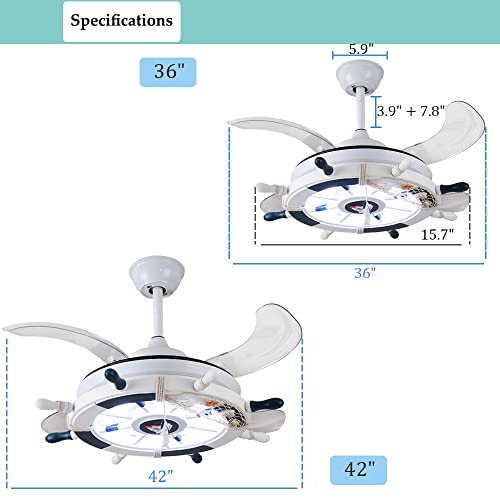 Aeyee Nautical Ceiling Fan with Lights and Remote Control, 42" LED Ceiling Fan, Reversible Fan Chandeliers for Kids' Room Nursery in White - Image 7
