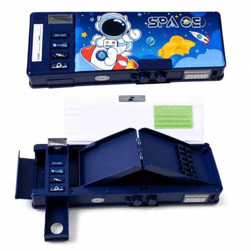 Image of Invite Enterprise Multifunction Pencil Box for Girls with 2-Digit Password Lock, Built-in Sharpener & Calendar, Dual Sided Magnetic Geometry Compass Box with Pop-up Buttons, School Gift