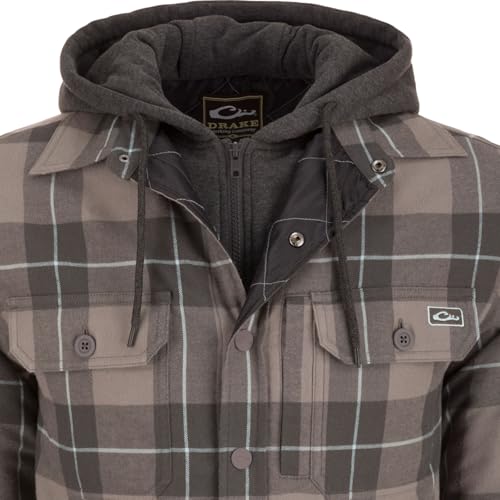 Drake Waterfowl Men's The Campfire Flannel Hoodie | Warm Full-Zip Outdoor Jacket Shirt |Collar with Attached Adjustable Hood3