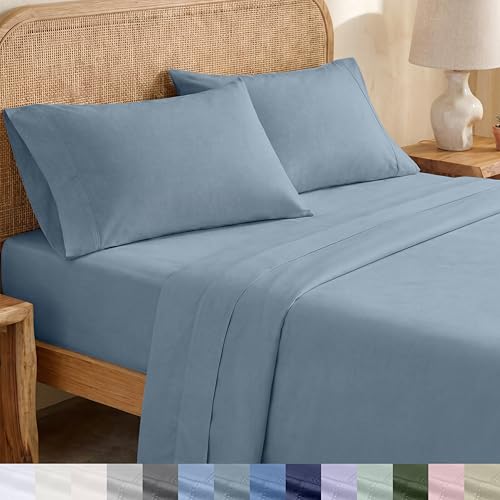 California Design Den 100% Organic Cotton Sheets King - Cool and Crisp Percale Sheets King Size Set with Deep Pockets, Durable Bedding Set - Blue Hydrangea