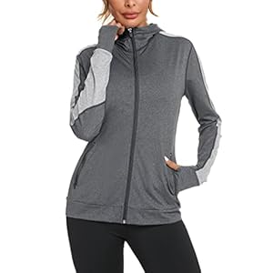 Wayleb Womens Zip Up Hoodie Sports Jacket, Ladies Hoodies Long Sleeve Gym Tops Hooded Sweatshirt for Women, Running Jacket Workout Coat with Pockets and Thumb Holes