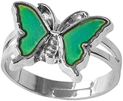 ODETOJOY Emotional Mood Ring Heart Butterfly Color Change Mood Magic Oval Temperature Control Rings Size Adjustable Antique Silver Boho Finger Ring (Butterfly)