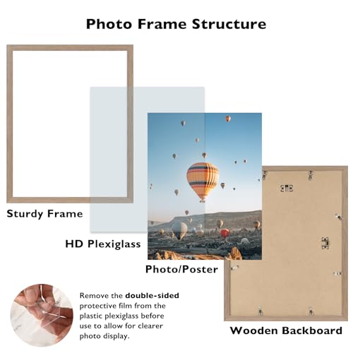 Image of JCJMY 14x19 Picture Frame for Poster Photo Picture, Horizontal and Vertical Formats for Wall Hanging, 14 x 19 Wall Gallery Poster Photo Frame with Shatter Resistant Plexiglass, Rustic Brown