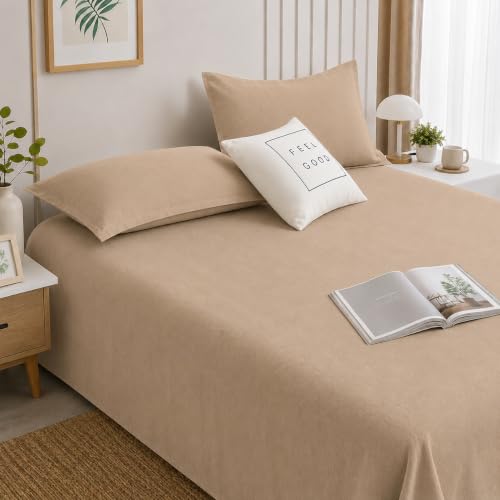 Image of Cortina Cloud Cotton King Size Bedsheet with 2 Pillow Covers | Super Soft, Breathable & Skin-Friendly Bedsheet for Double Bed King Size with Solid Design | (270x250 cm) (Beige, King)