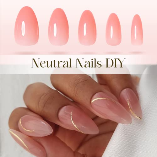 Nude Press On Nails Medium | Winter Fake Nails Short Pointed Almond Shape Glue On Nails, Reusable Pastel Glitter False Nails With Colorful Swirl Full Cover Acrylic Stick On Nails For Women Girls Gift, Lacheer #TOP2